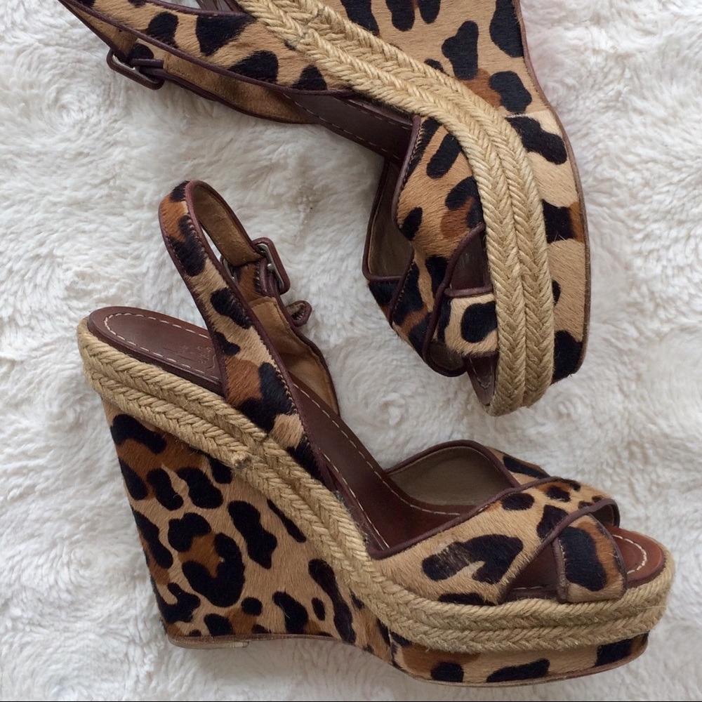 Christian Louboutin leopard wedge high heel sandal